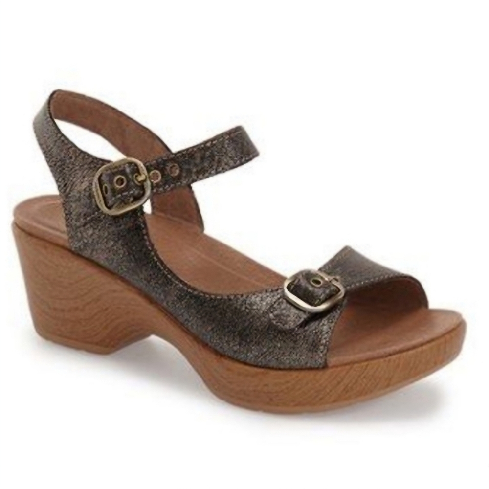 Dansko Joanie Wedge Heeled Mary Jane Sandals Bronze Metallic Leather Size 41 - Picture 12 of 12